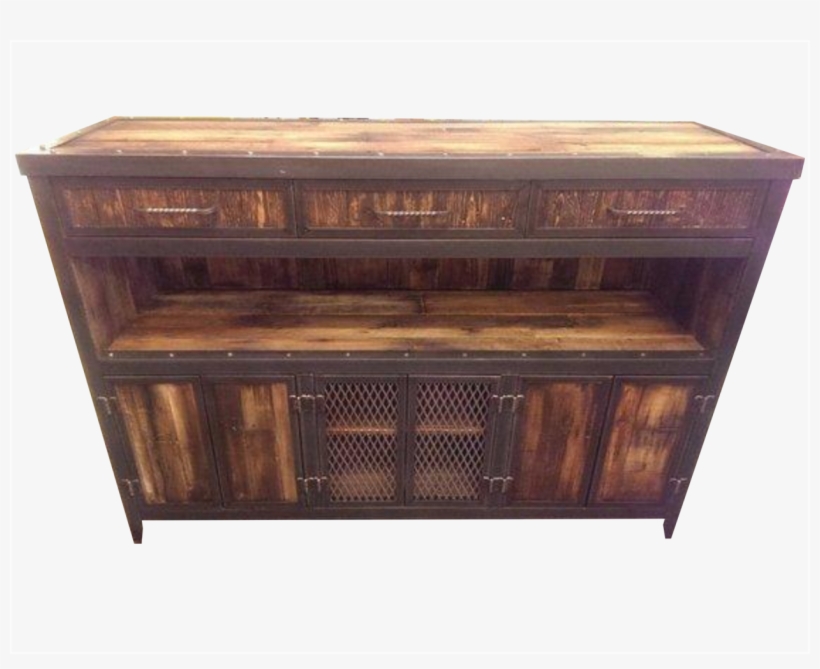 Rustic Industrial Media Console With Reclaimed Wood - Sideboard, transparent png
