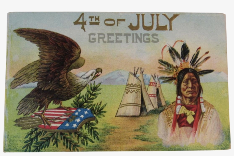 1910 4th Of July Greetings Postcard Embossed Indian - Native American 4th Of July, transparent png