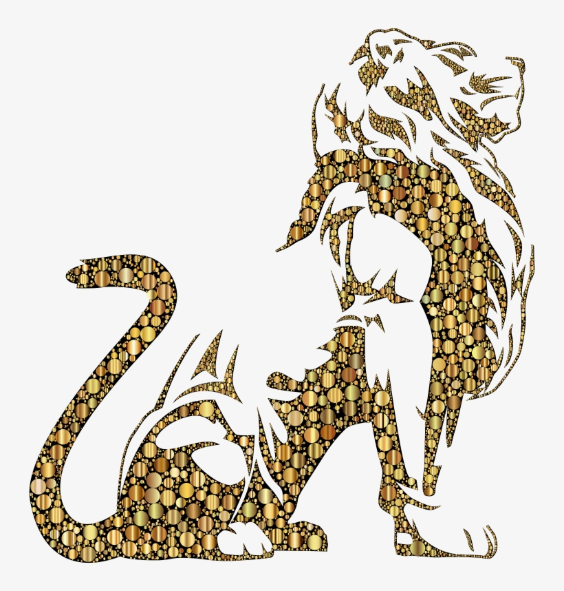 Stylistic Lion Silhouette Circles Gold - Clip Art, transparent png