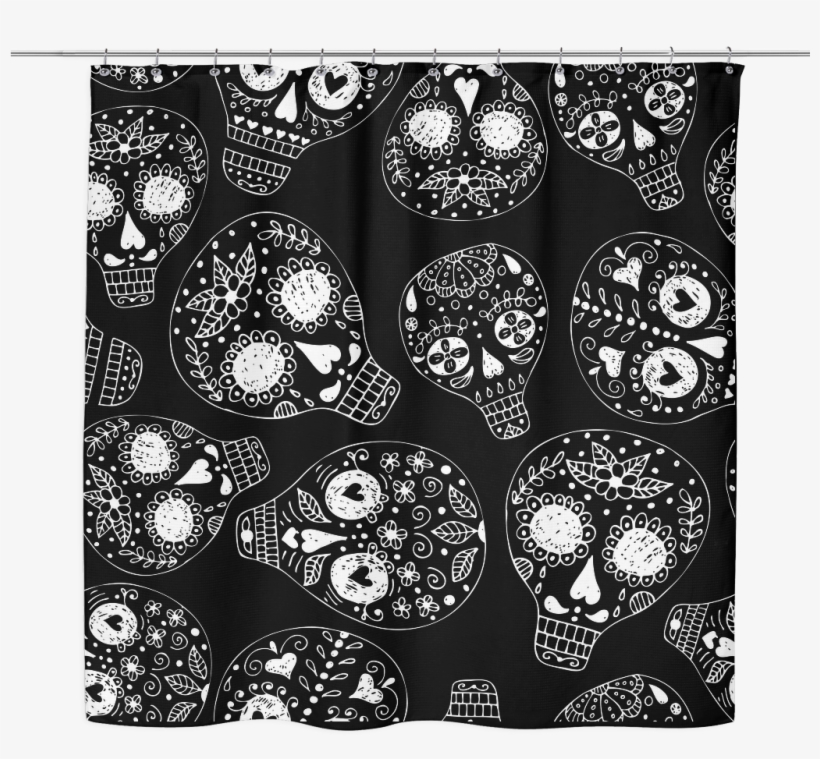 Freehand Sugar Skull Shower Curtain - Floral Design, transparent png