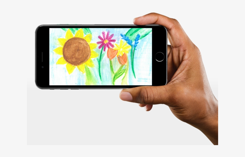 Hand Holding An Iphone With Drawn Flowers On The Screen - Iphone 8 Plus Landscape, transparent png