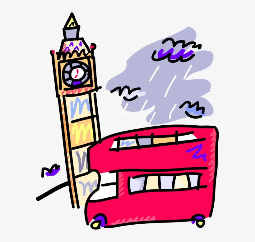 Vector Illustration Of Double-decker Bus In London, - Big Ben Clip Art, transparent png