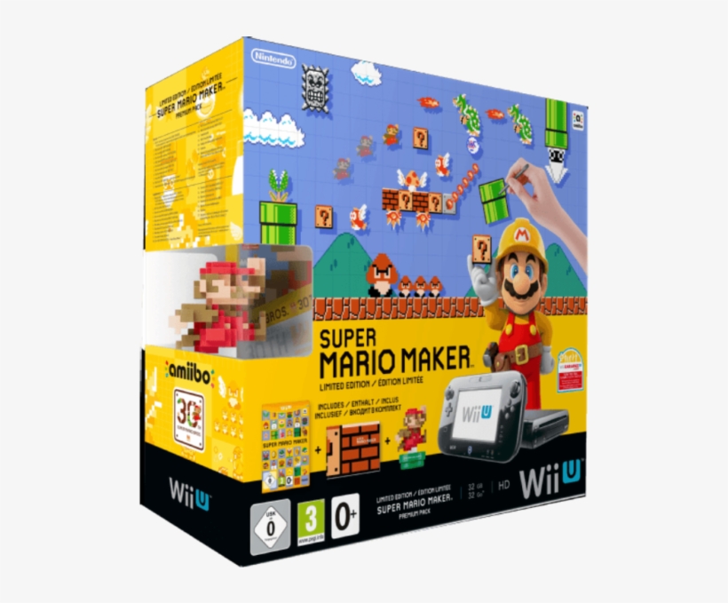 Nintendo Wii U Premium Pack Schwarz Super Mario Maker - Console Wii U Super Mario Maker, transparent png