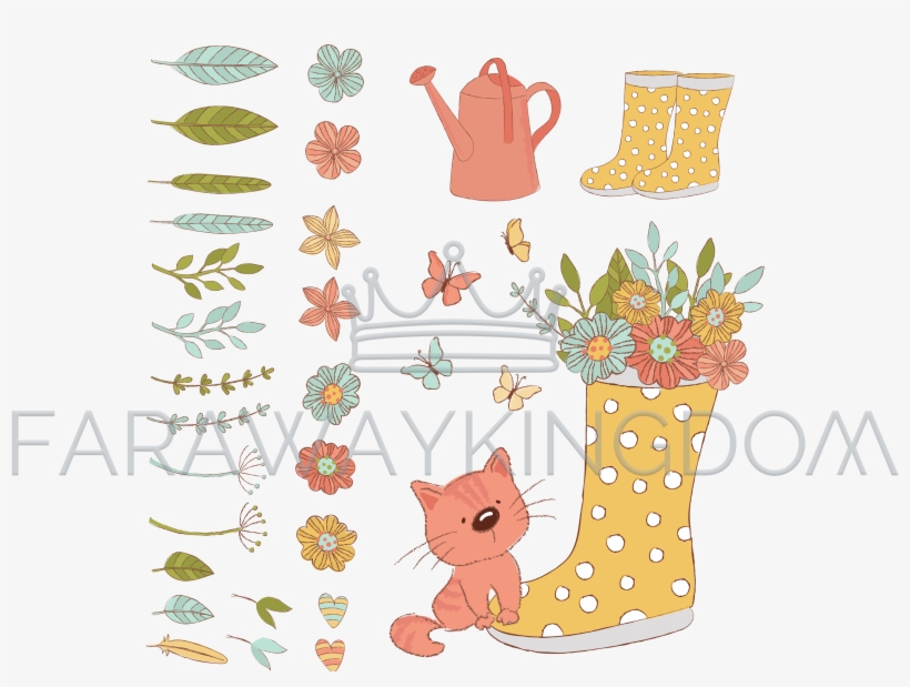 Gardener Cat Spring Care Accessories Vector Illustration - Cartoon, transparent png
