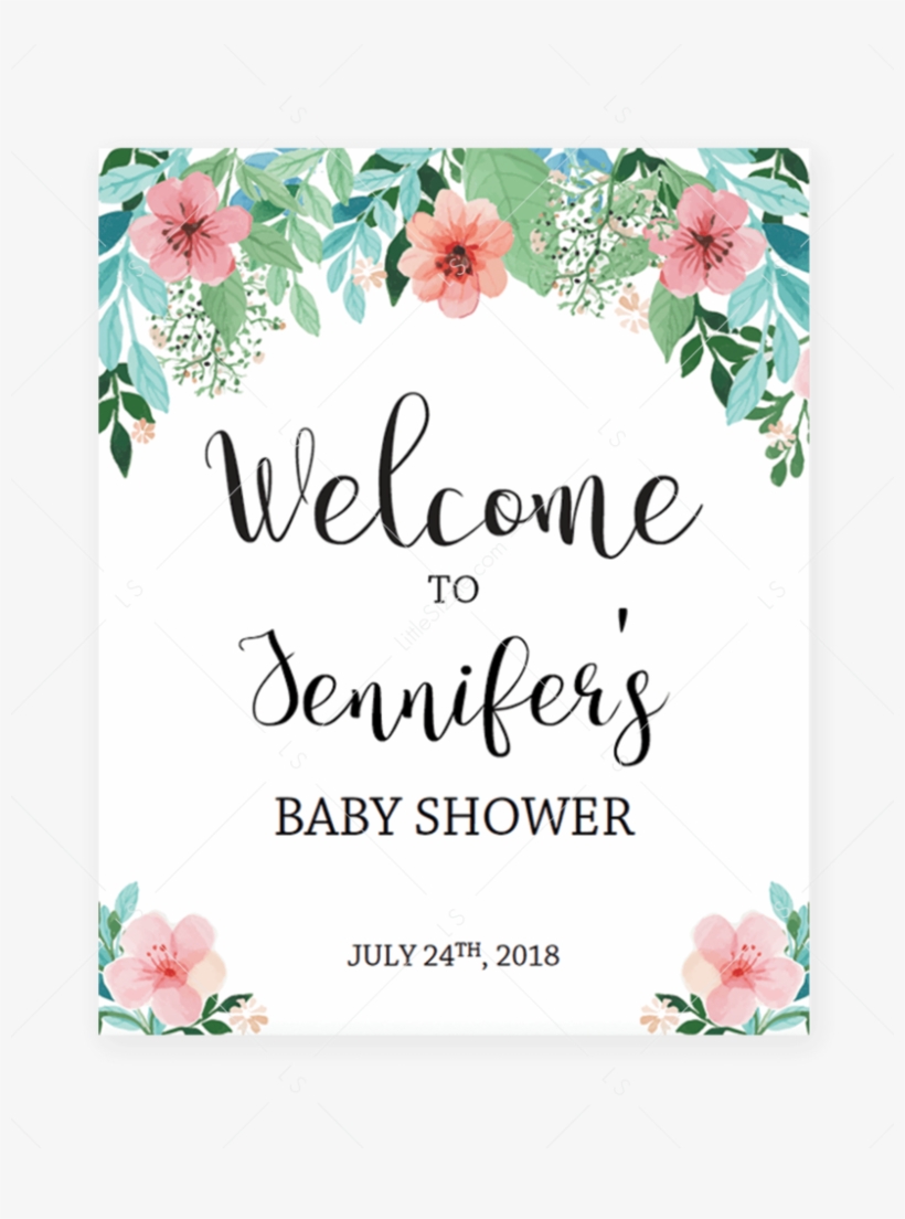 Floral Shower Welcome Sign Printable By Littlesizzle - Printable Baby Prediction Cards, transparent png
