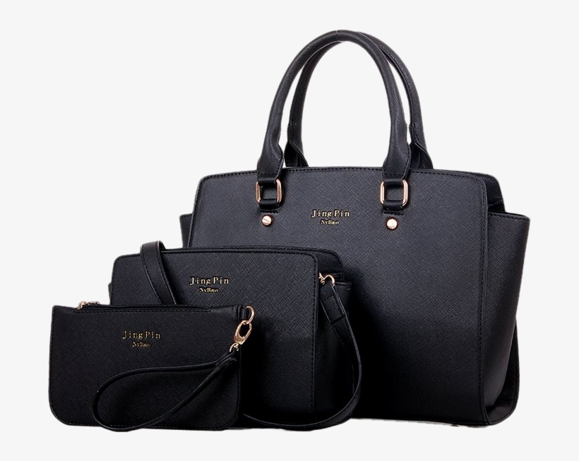Black Colored Pu Leather 3 Pieces Ladies Handbags For - Ladies 3 Piece Handbags, transparent png