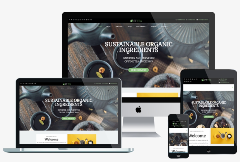 Et Tea Free Responsive Tea Company Website Template - Wordpress Theme Mockup, transparent png