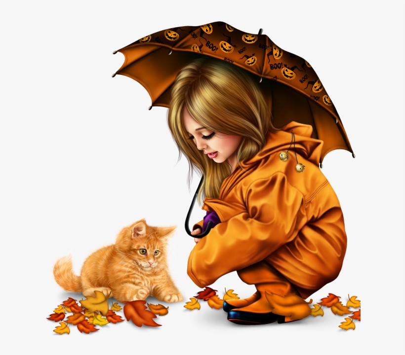 Little Girl In Raincoat With A Kitty Png - Kitten, transparent png