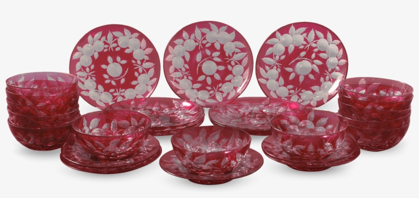 Set Of Cranberry Glass Bowls & Saucers - Candle, transparent png