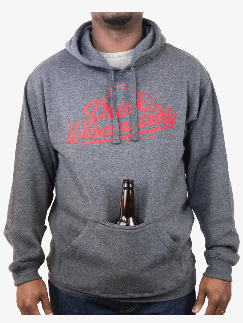 Grey And Red Bottle Pouch Hoodie - Hoodie, transparent png