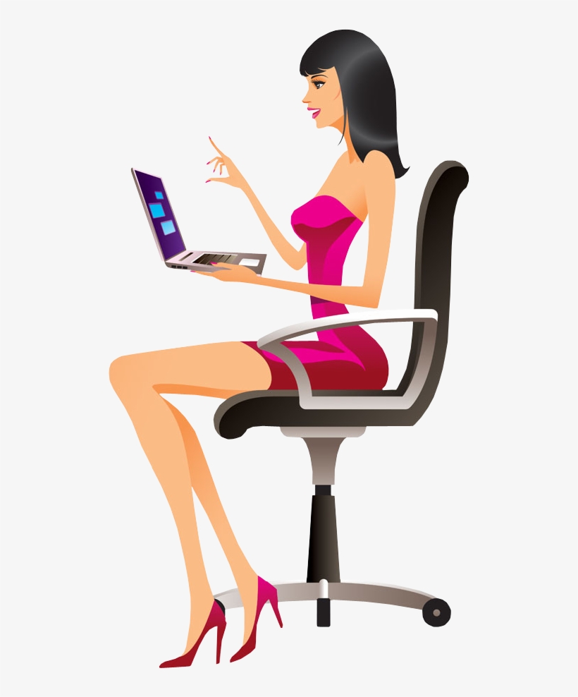 Cartoon Pretty Girl Using Computer Notebook - Cartoon Girl Computer Png, transparent png