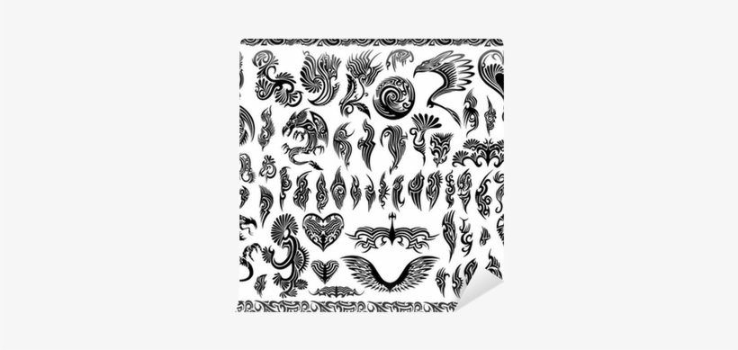 Iconic Dragons Border Frames Tattoo Tribal Vector Set - Tribal Frame Tattoos, transparent png
