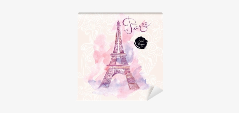 Vector Watercolor Illustration Wall Mural • Pixers® - Eiffel Tower Pink, transparent png