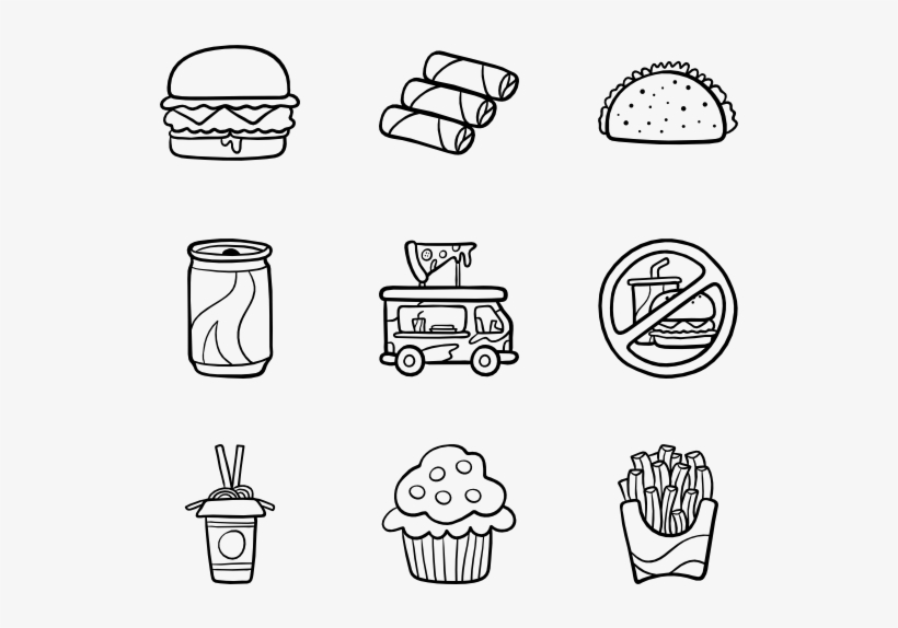 Graphic Black And White Hand Drawn Icon Packs Svg Psd - Food Icons Chalk Png, transparent png