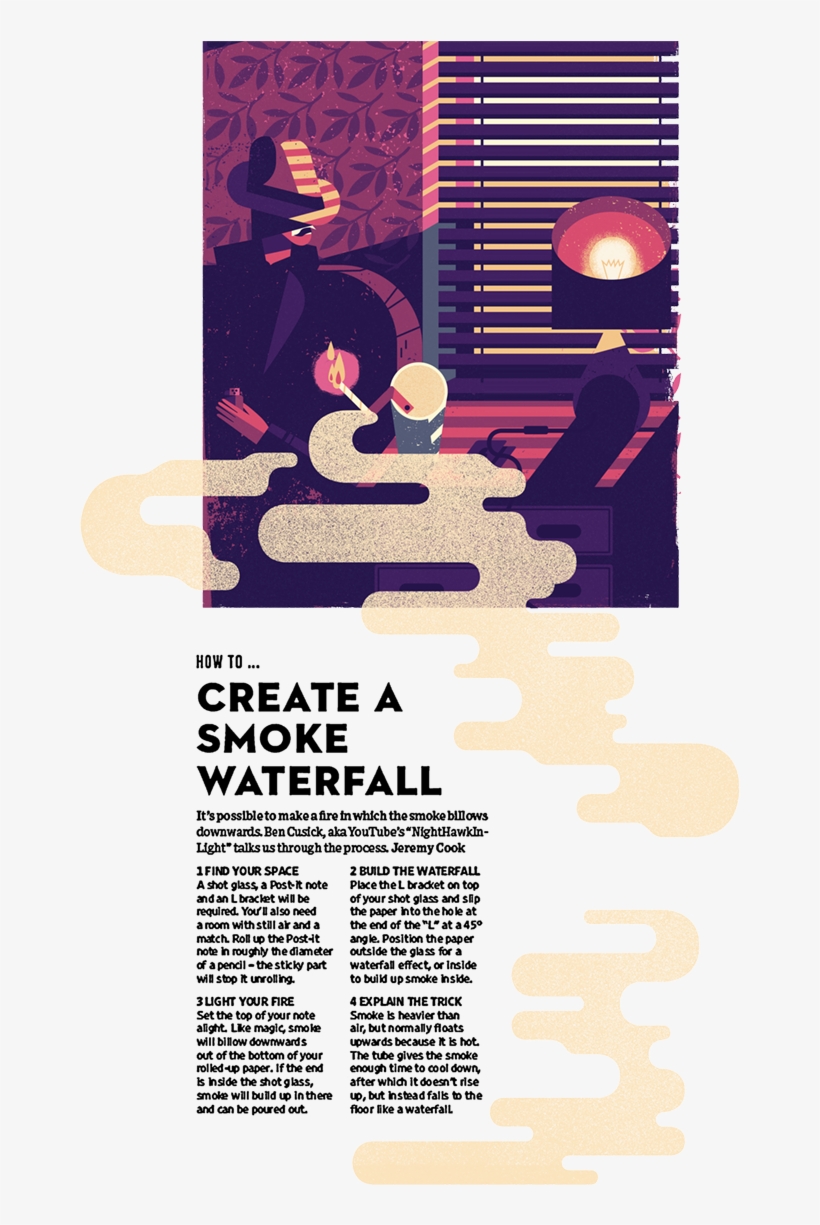 Wired Smoke Waterfall - Owen Davey Editorial Illustration, transparent png