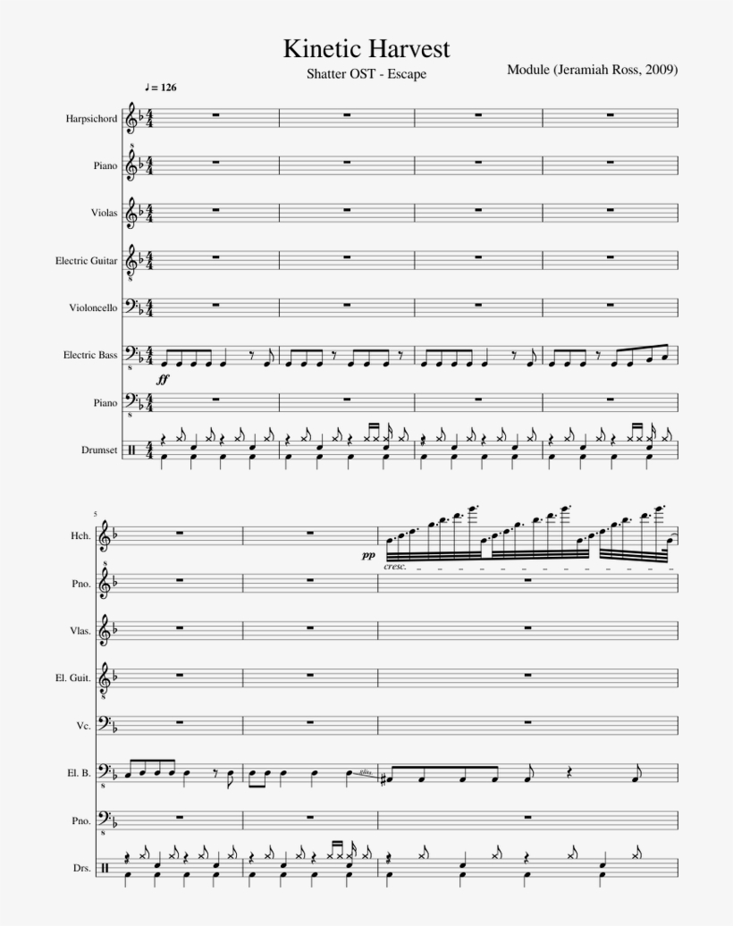 Kinetic Harvest Sheet Music For Harpsichord, Synthesizer, - Kinetic Cello Song Sheet Music, transparent png