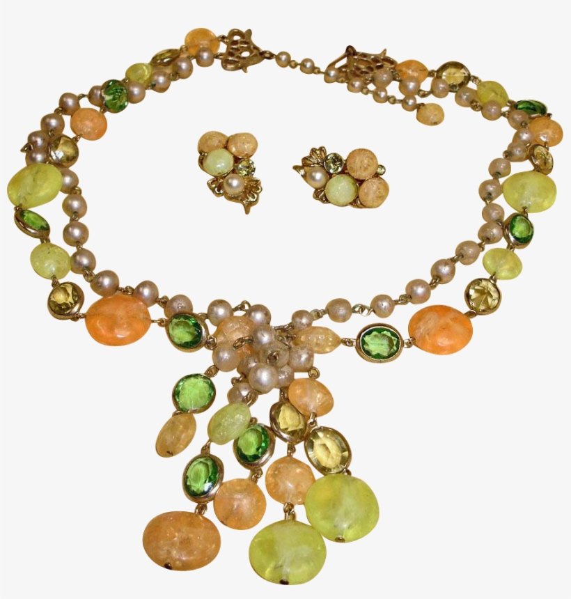 Vintage 1950's Kramer Demi Parure -tassel Necklace, transparent png