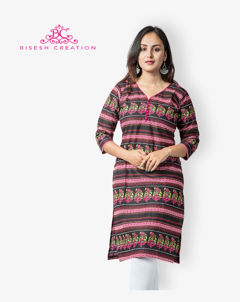 Black Printed Jaipuri Printed Pure Cotton Kurti With - Nightwear, transparent png