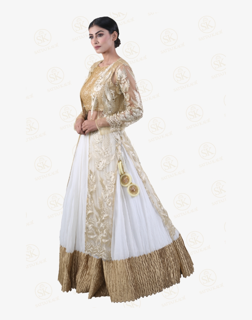 High-class Gold And White Lehenga Choli - Silk, transparent png