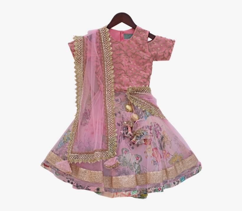 Peach Dupion Silk Embroidery Choli With Printed Lehenga - Day Dress, transparent png