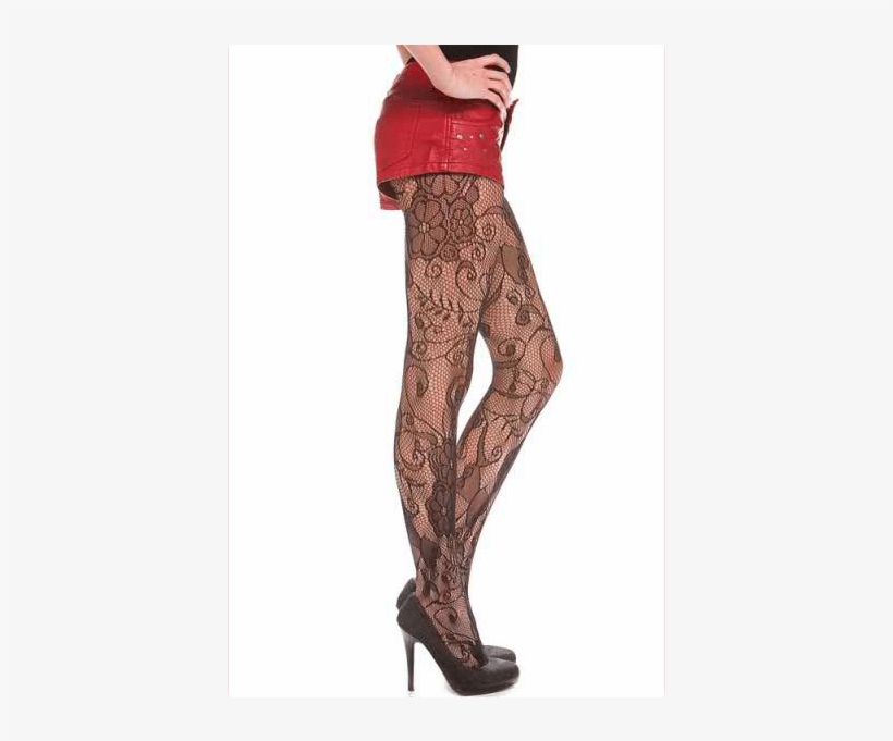 Fishnet Stocking Filled With Patterned Floral Designs - Tights, transparent png