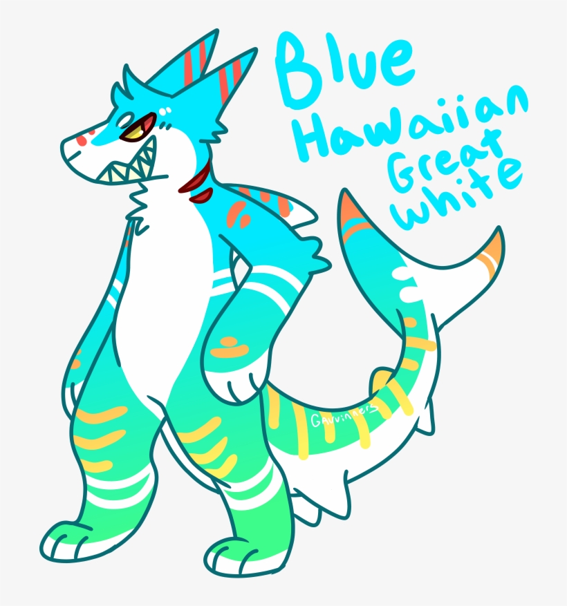Blue Hawaiian Great White Shark - Cartoon, transparent png