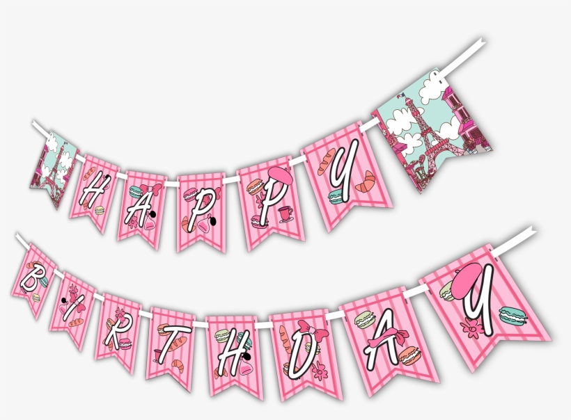 Pink Paris "happy Birthday" Party Banner - 60 Years Old Birthday Theme, transparent png