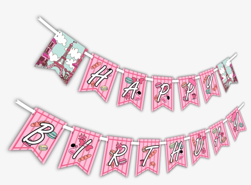 Pink Paris "happy Birthday" Party Banner - Birthday, transparent png