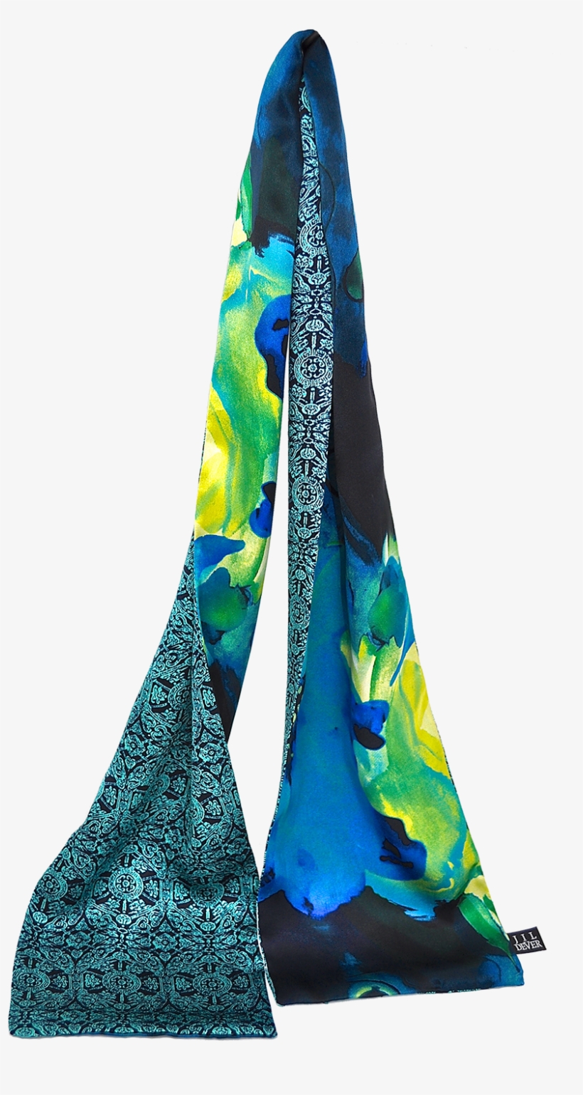 Pearl Silk Scarf In Blue Watercolor Floral And Teal - Silk, transparent png