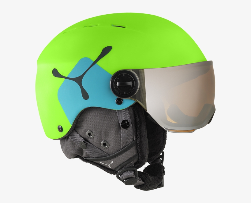 Cebe Fireball Junior Visor Ski Helmet In Lime And Blue - Dětská Přilba Na Lyže, transparent png