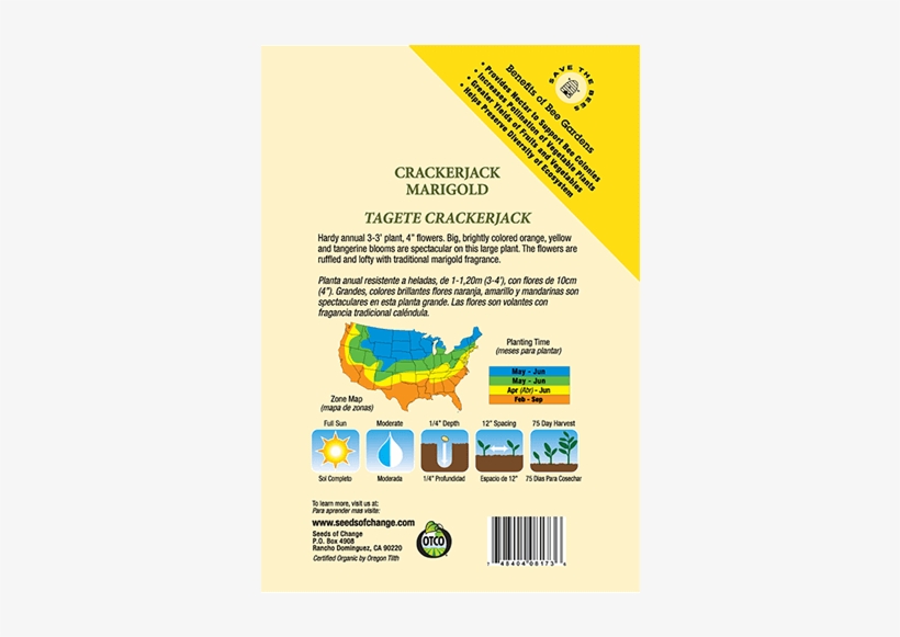 Organic Crackerjack Marigold Flower Seeds - Otco Seed Package, transparent png