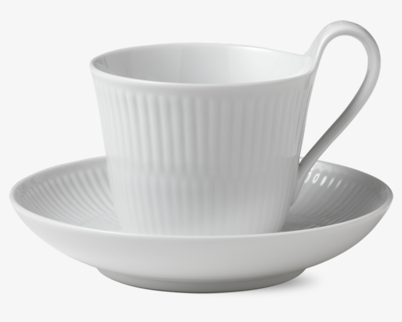 High Handle Teacup & Saucer - Royal Copenhagen Hvid Riflet Kaffekop, transparent png