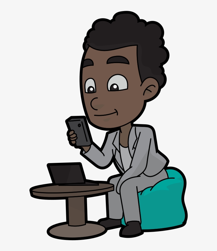 Cartoon Black Guy Using His Smartphone - Cartoon, transparent png