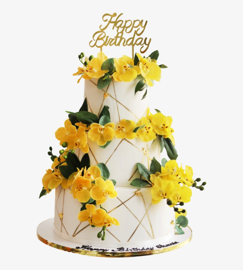 Gold Line Yellow Flower - Birthday Cake, transparent png