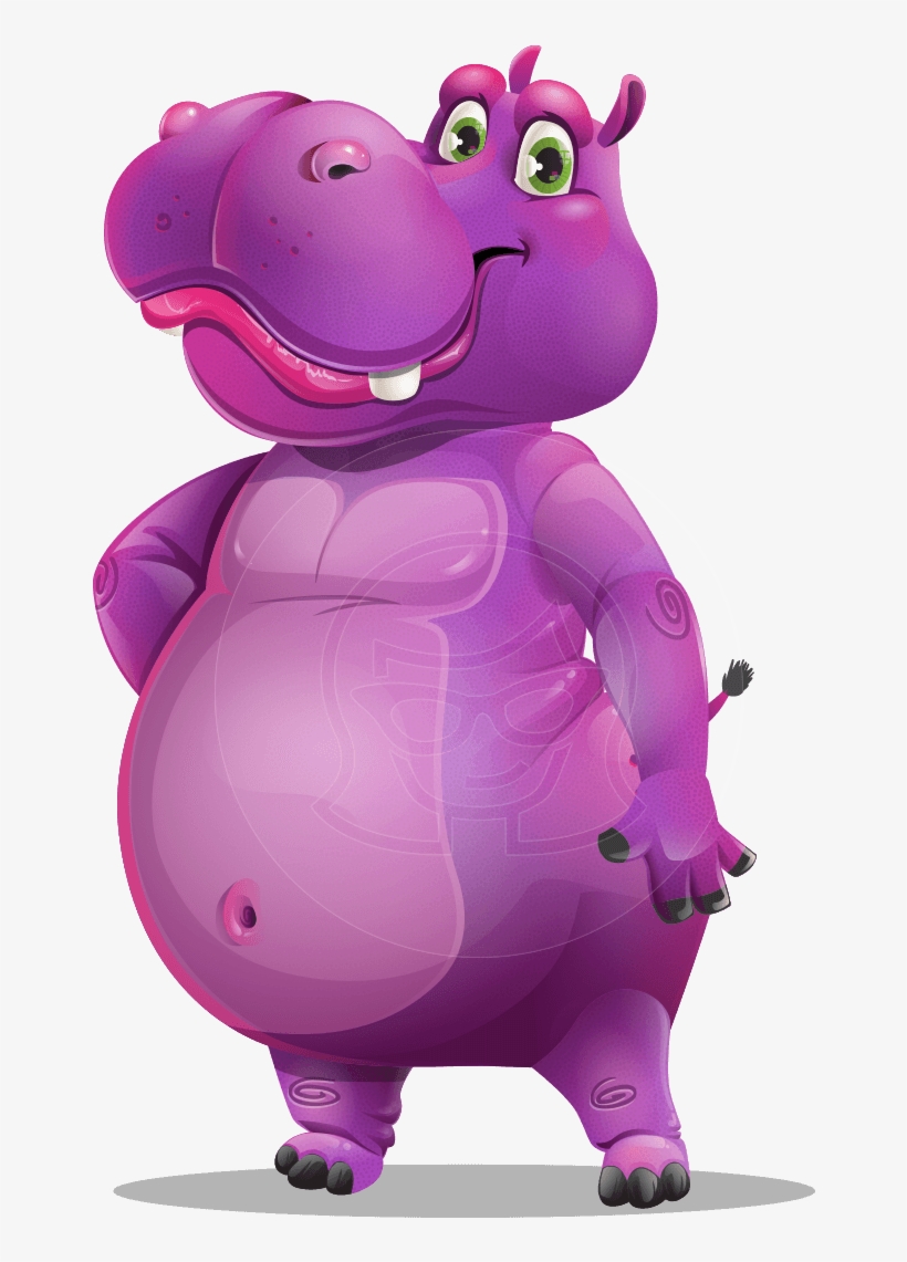 Purple Hippo Cartoon Character - Cartoon, transparent png