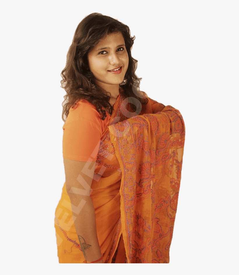 Lucknowi Embroidery Saree -orange - Photo Shoot, transparent png