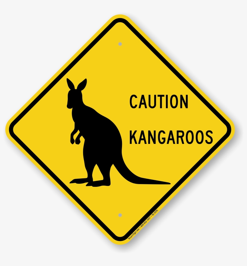 Caution Kangaroos Crossing Sign - Trucks Make Wide Turns, transparent png