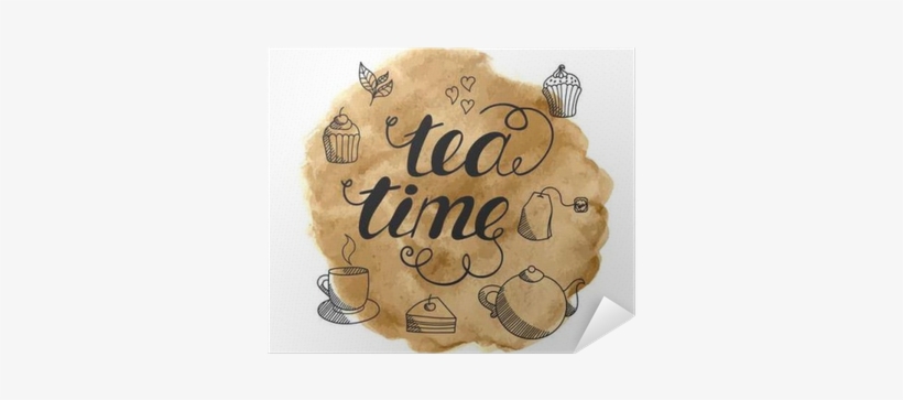 Tea Time Hand Drawn Lettering On Abstract Watercolor - Watercolor Painting, transparent png