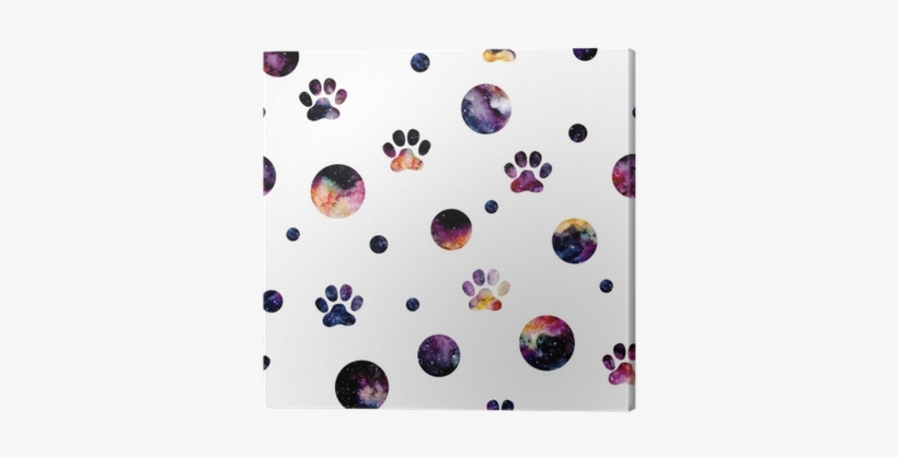 Seamless Pattern Of Watercolor Circles And Cat's Footprints - Watercolor Painting, transparent png