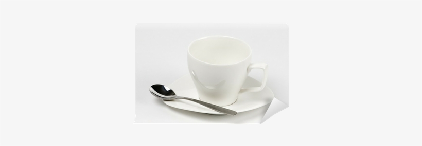 Taza Blanca De Café Vacía Con Plato Y Cuchara Wall - Cup, transparent png