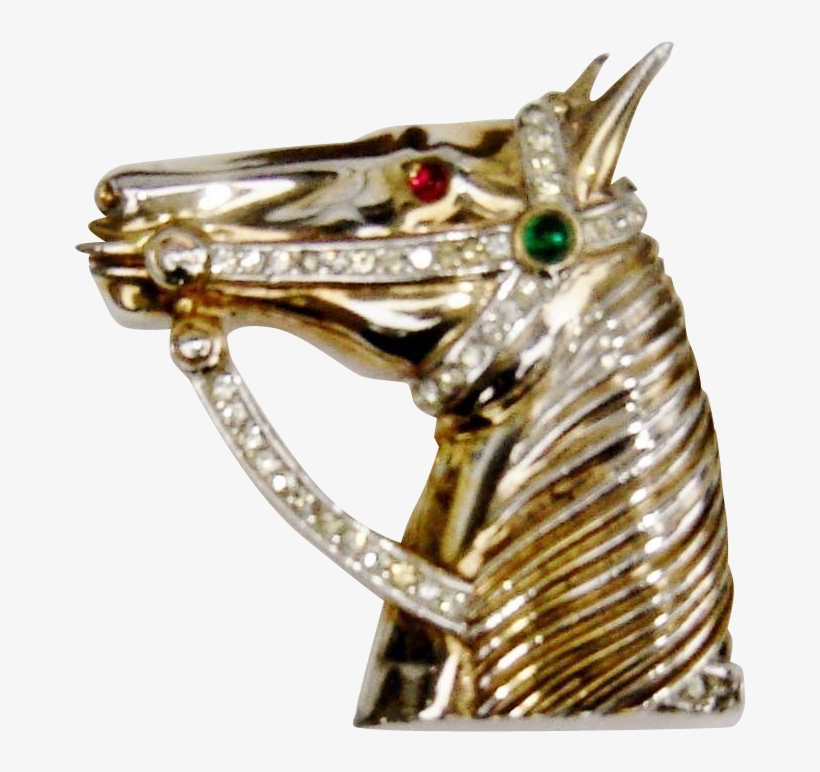 Vintage Trifari Horse Head Brooch Rhinestones Gold - Stallion, transparent png