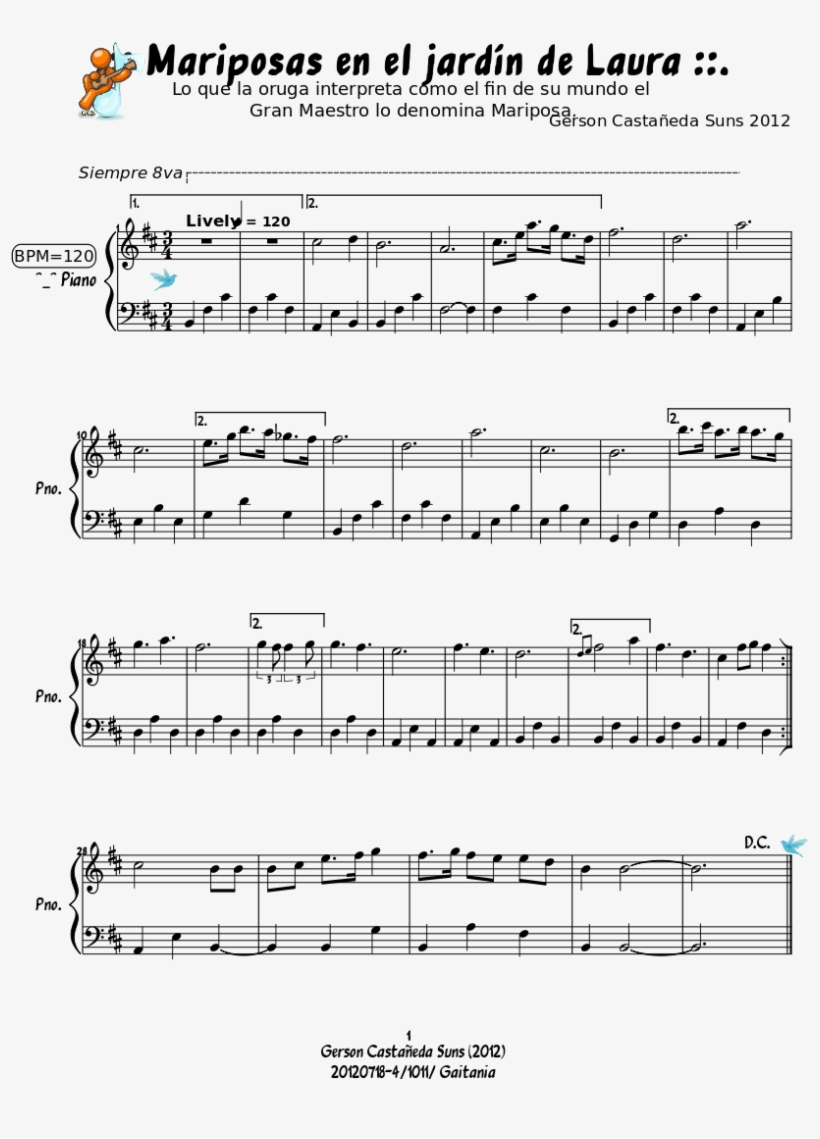 Mariposas En El Jardín De Laura - Sheet Music, transparent png