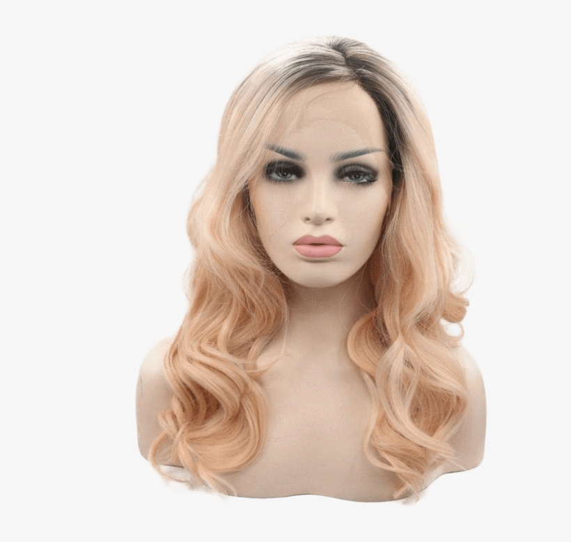 Peachy Blonde Wavy Long Lace Front Wig - Wig, transparent png
