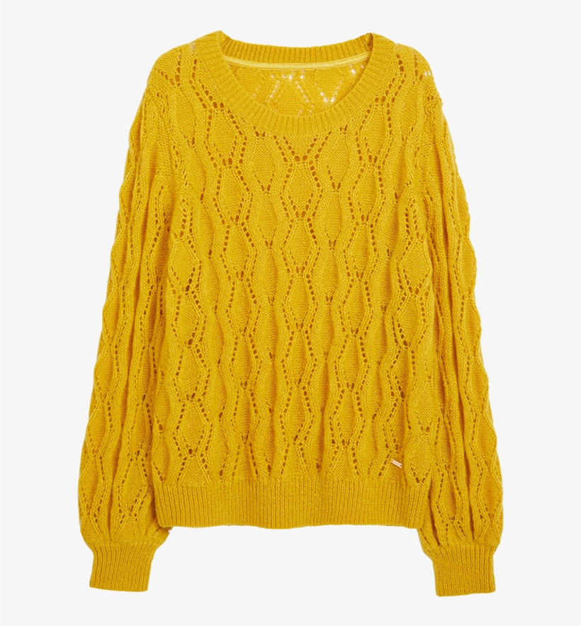 Hole-knitted Sweater Yellow - Sweater, transparent png