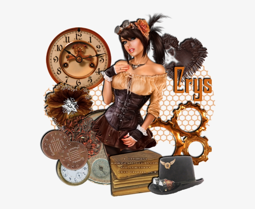 Steampunk Girl - Old Clock, transparent png