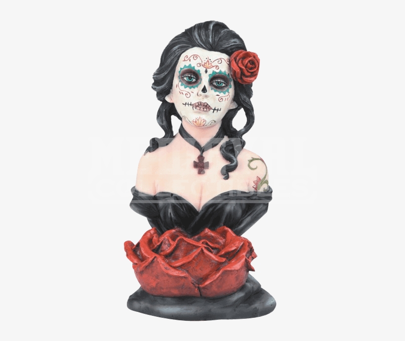Sugar Skull Bust With Rose Candleholder - Bust, transparent png