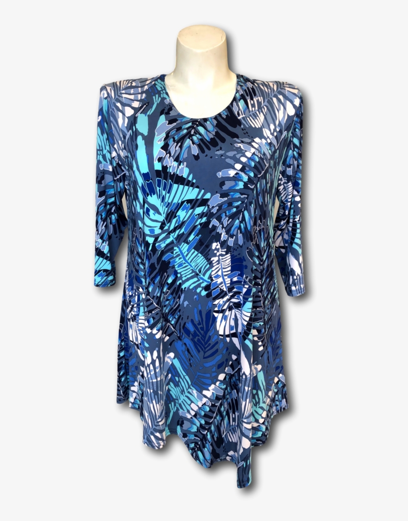 Shades Of Blues And Aqua Leaf Printed Asymmetrical - Day Dress, transparent png