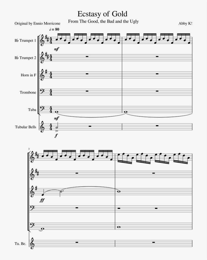 Ecstasy Of Gold Sheet Music For Trumpet, French Horn,, transparent png