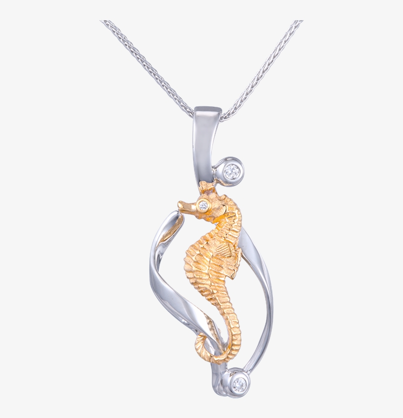 14k Two Tone Single Sea Horse Pendant With 3 Diamonds - Locket, transparent png