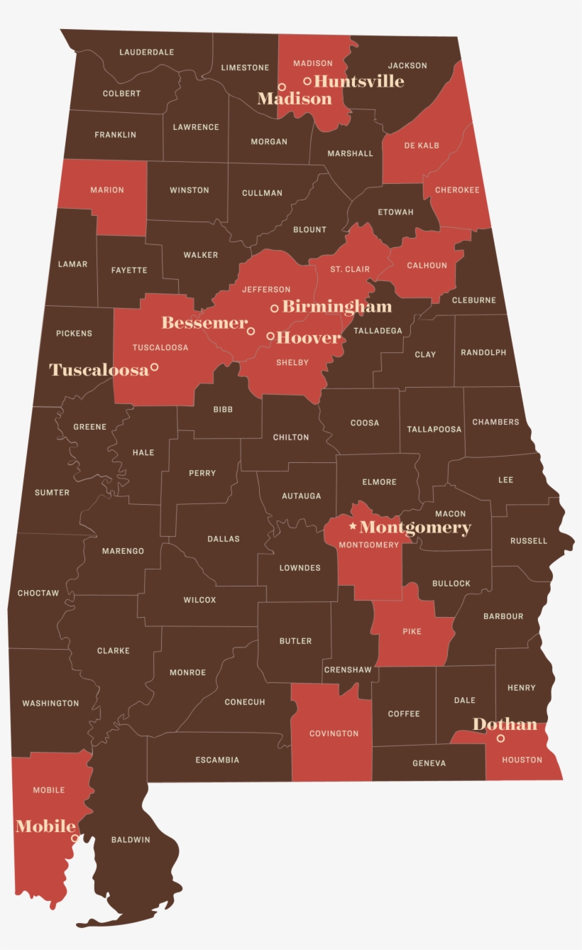 This Study Examined 1,110 Cases In 14 Counties, Representing - Physical Map Of Alabama, transparent png